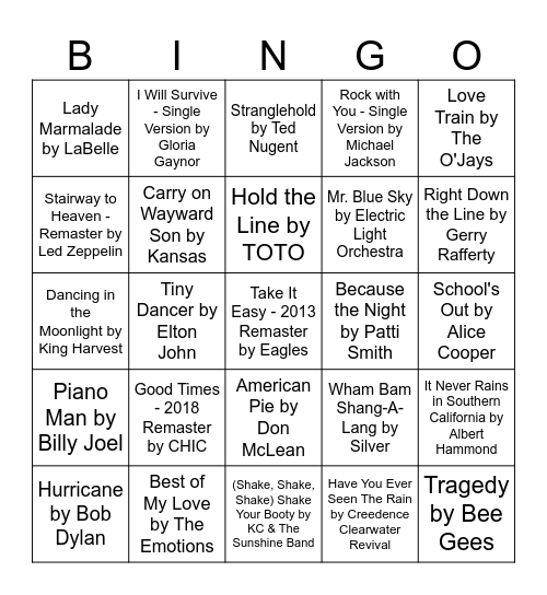 70's Bingo Card