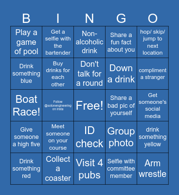 Bar Crawl Bingo Card