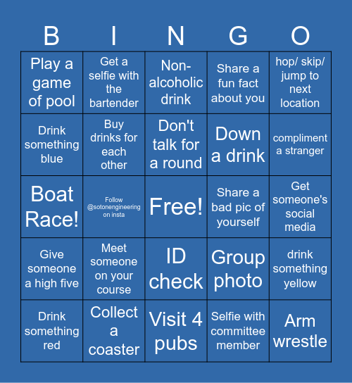 Bar Crawl Bingo Card