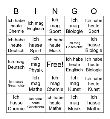 Schulklassen Bingo Card