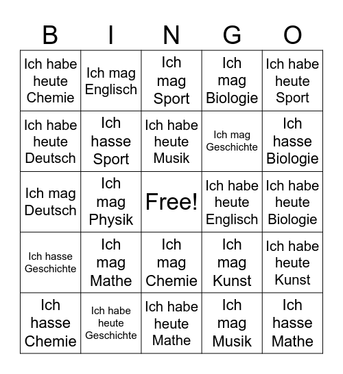 Schulklassen Bingo Card