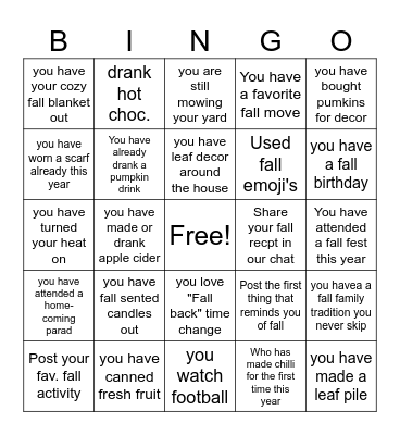 Fall Bingo Card