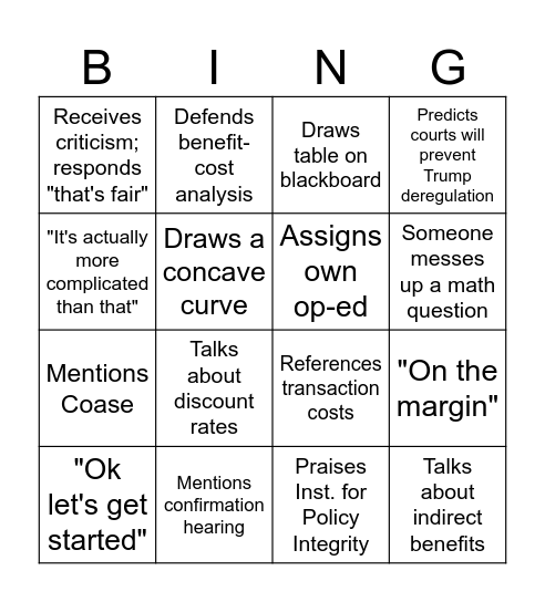 Environmental Law Bingo Card