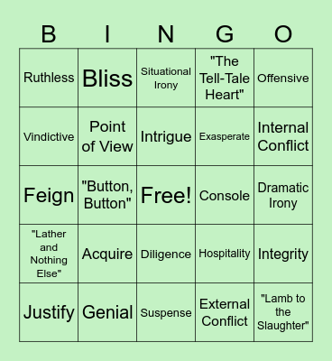 Art of Suspense Reading Lessons Bingo Card