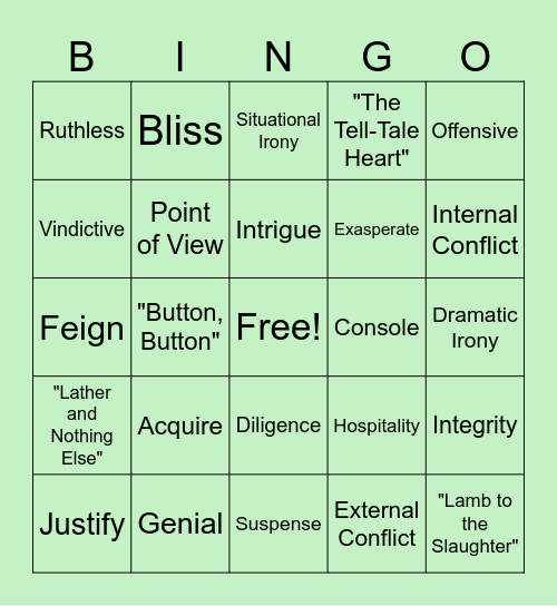 Art of Suspense Reading Lessons Bingo Card