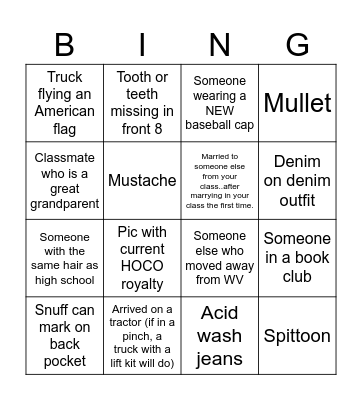 Tina's Class Reunion Bingo Card