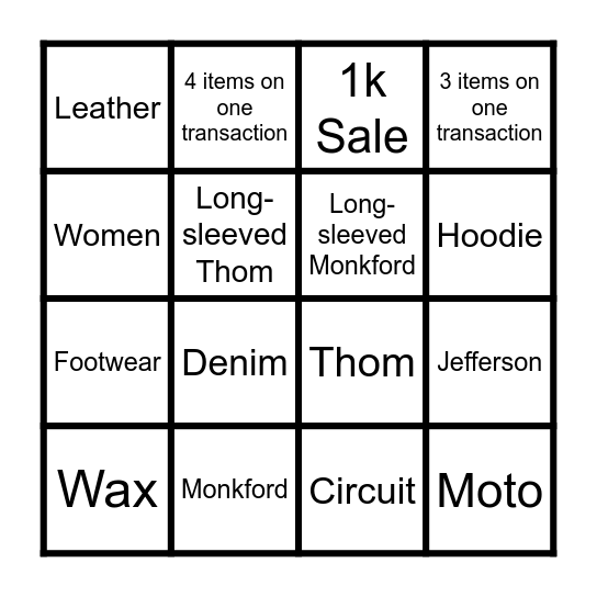 Belstaff Bingo Card