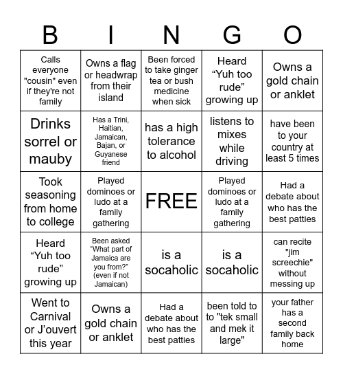 am i caribbean enough Bingo Card