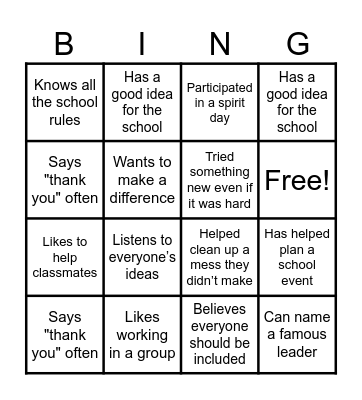 SGA - Leadership Qualities Bingo Card