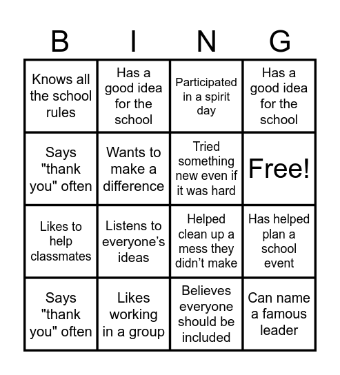 SGA - Leadership Qualities Bingo Card