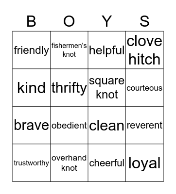 Boy scout bingo Card