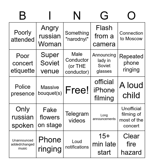Concerts in Central Asia Bingo Card