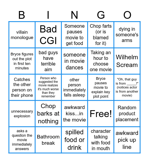 Movie Night Bingo Card