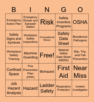 Workplace Safety Bingo Card