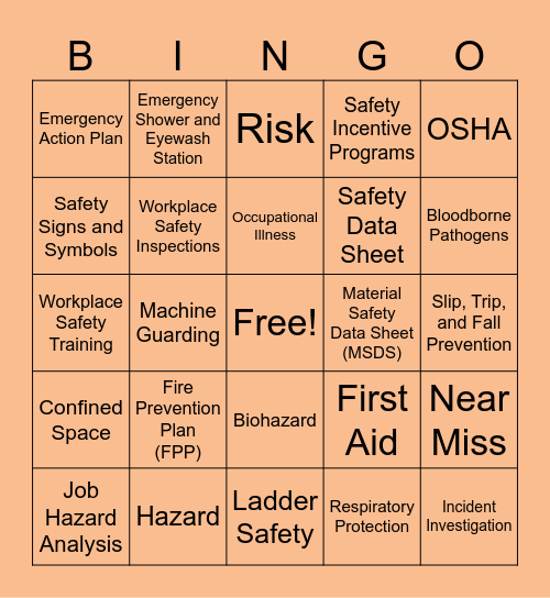 Workplace Safety Bingo Card