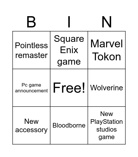 State of play Bingo Card