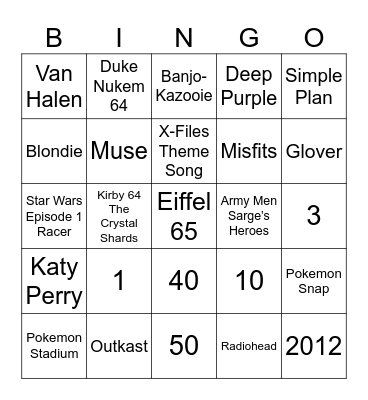 Titles with Numerals, Alien Music, & N64 Games Bingo Card