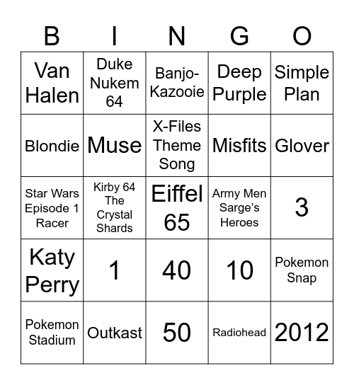 Titles with Numerals, Alien Music, & N64 Games Bingo Card