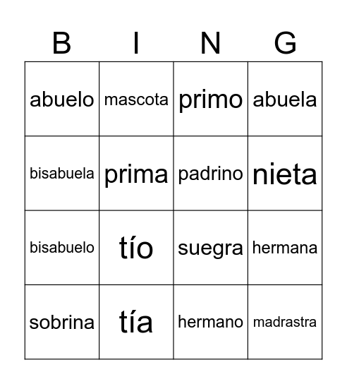 Los miembros de la familia Bingo Card