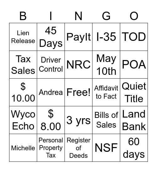 DMV/RE/PP/DEL Bingo Card