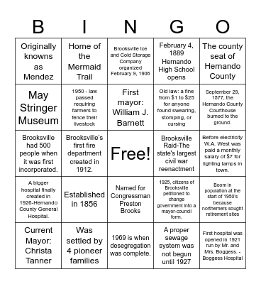 Brooksville Bingo Card