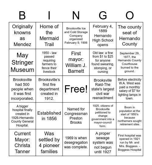 Brooksville Bingo Card