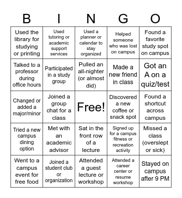 Semester Bingo! Bingo Card