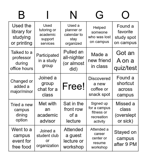 Semester Bingo! Bingo Card