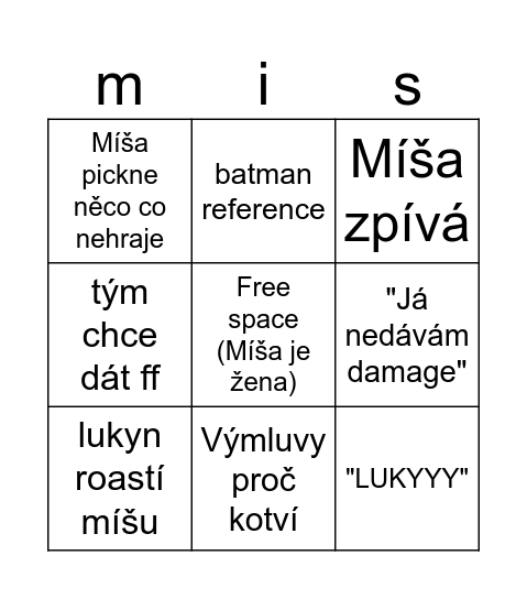 Misa bingo Card