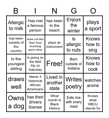 Black Student Union Bingo Card