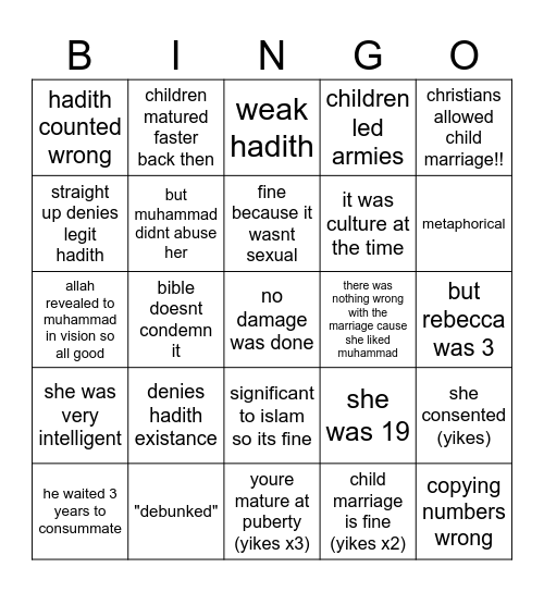 justification bingo bongo Bingo Card