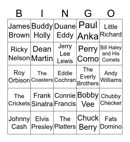 Favorite Oldies Singers Bingo Card