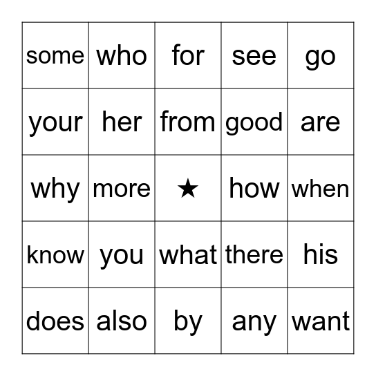 Trick Word Bingo Card