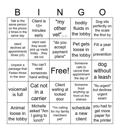 Staff Week Bingo- Front Staff Bingo Card