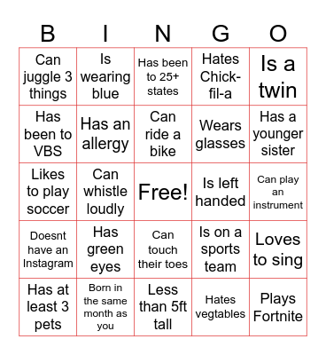HUMAN BINGO Card
