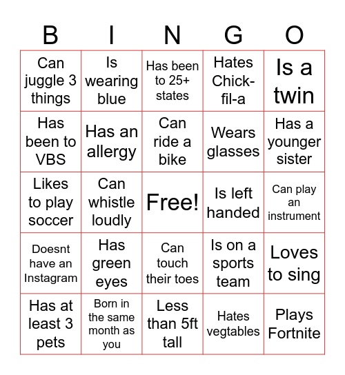 HUMAN BINGO Card