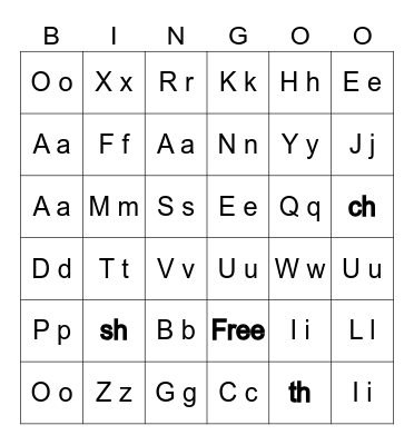 ESL Alphabet Bingo Card
