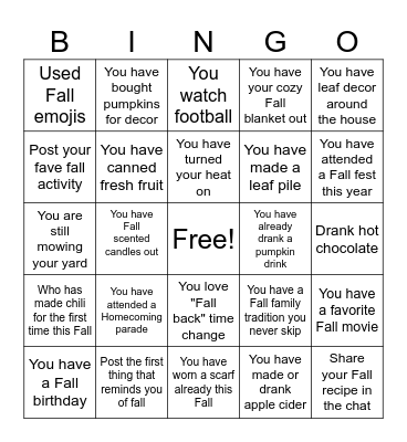 Fall Bingo Card