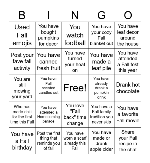 Fall Bingo Card