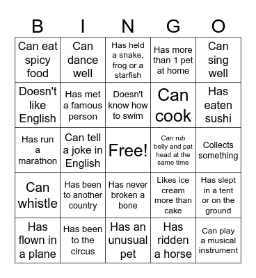 Classroom Bingo Card