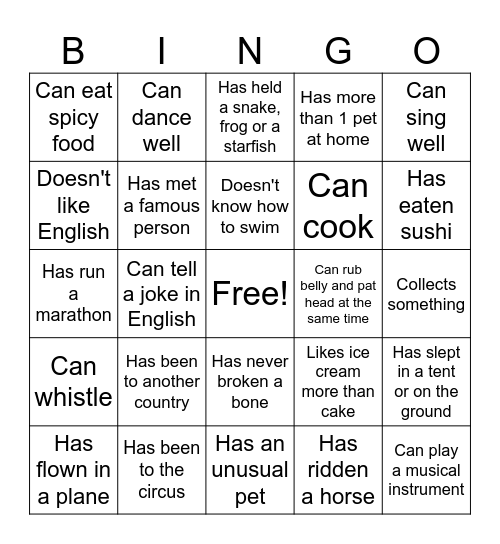 Classroom Bingo Card