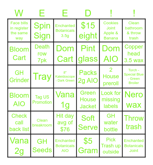 Prize Bingo Card