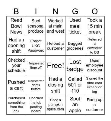 September Game Bingo Card