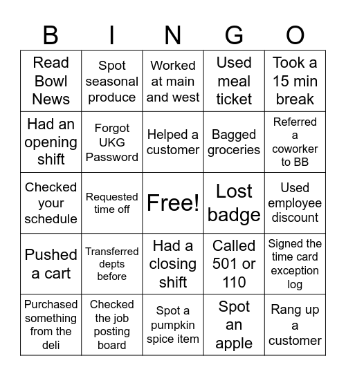 September Game Bingo Card