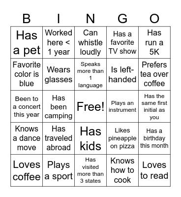 Get to Know You Bingo Card
