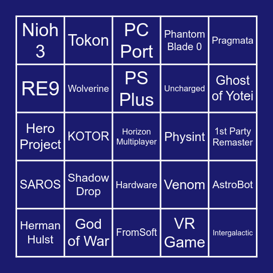 PlayStation State of Play Bingo Card