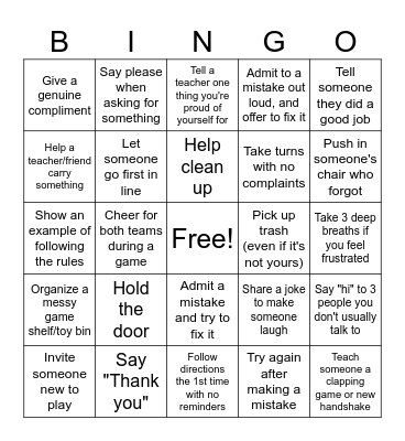 Acts of Kindness Bingo Card