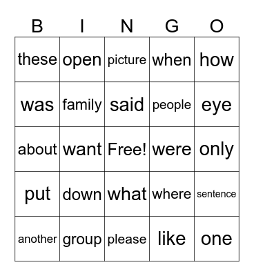 4th Grade Bingo Card