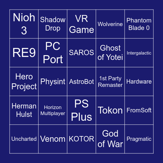 PlayStation State of Play Bingo Card