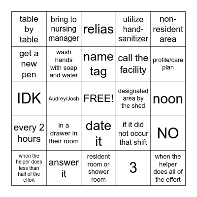 Staff Inservice Meeting Bingo Card